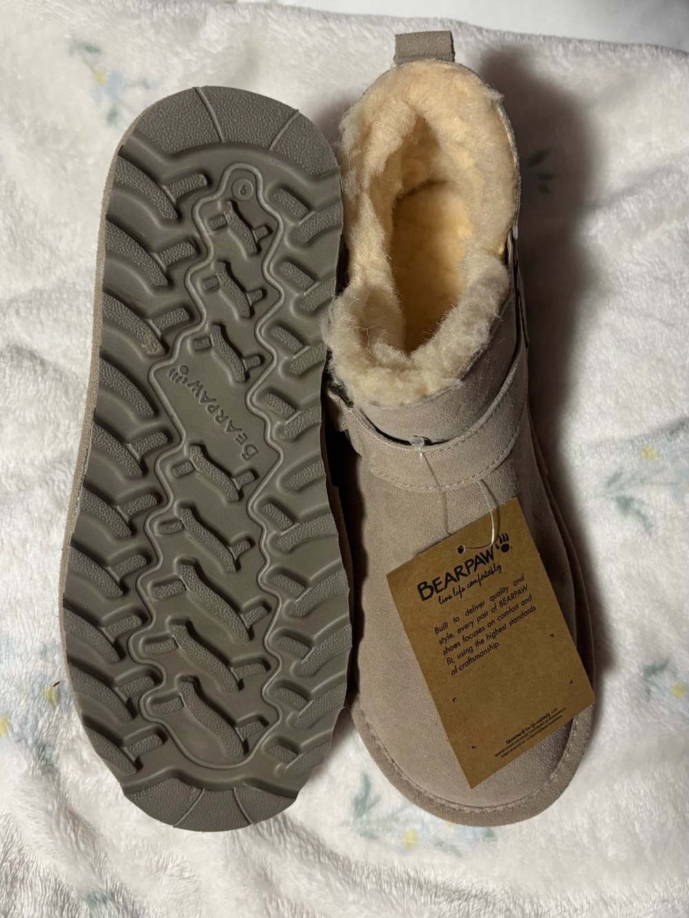 BearPaw Taupe Suede Winter Boot with Cream Shearling